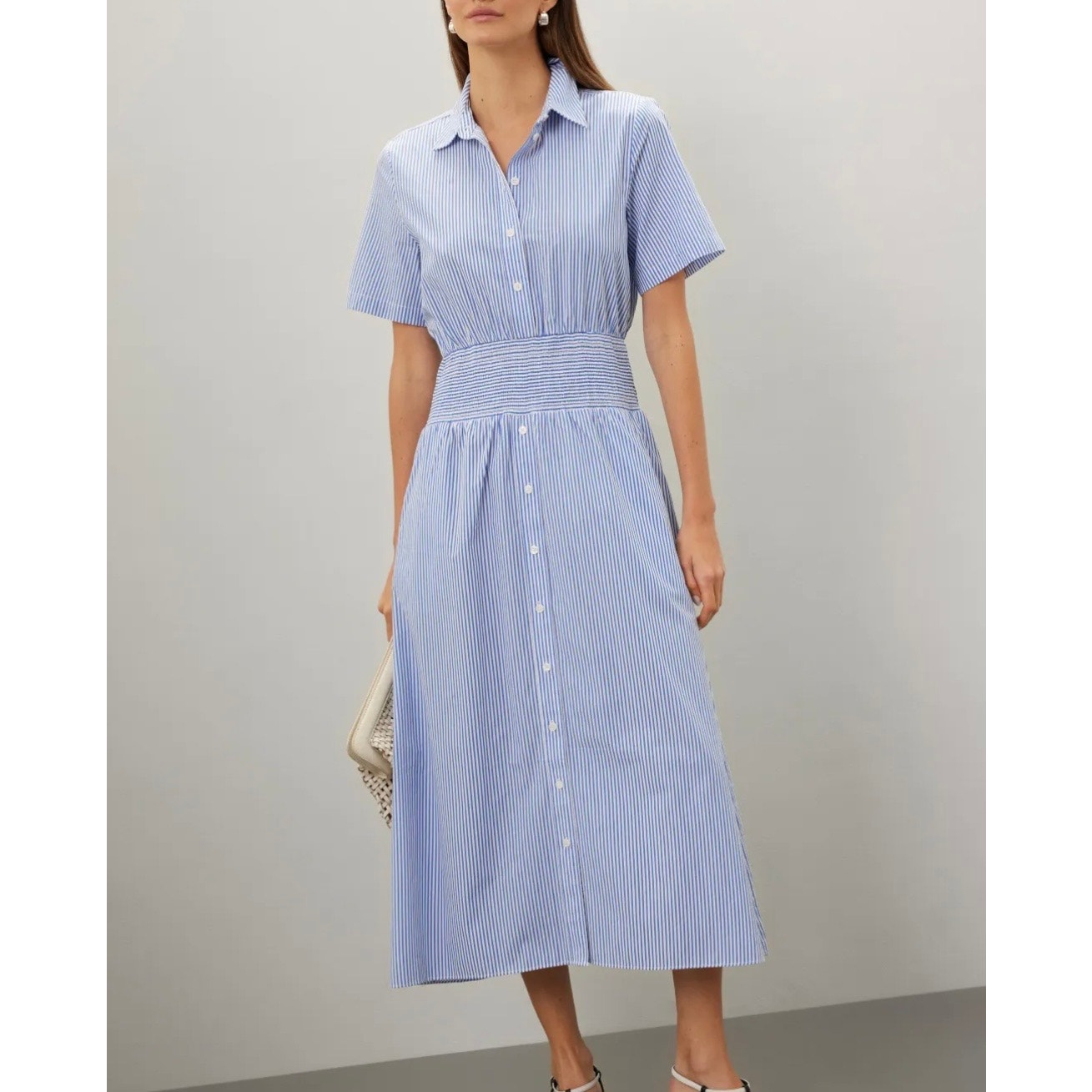 Thakoon Striped Smock Waist Shirt Dress Size 8